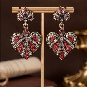 Elegant Red and Gold Heart Earrings